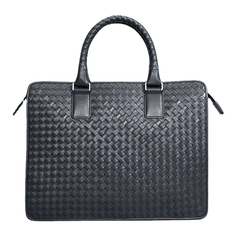 

Korean Fashion Official Bag Top Layer Cow Leather Woven Business Leather Men's Handbag Fashion Computer Bag Envelope