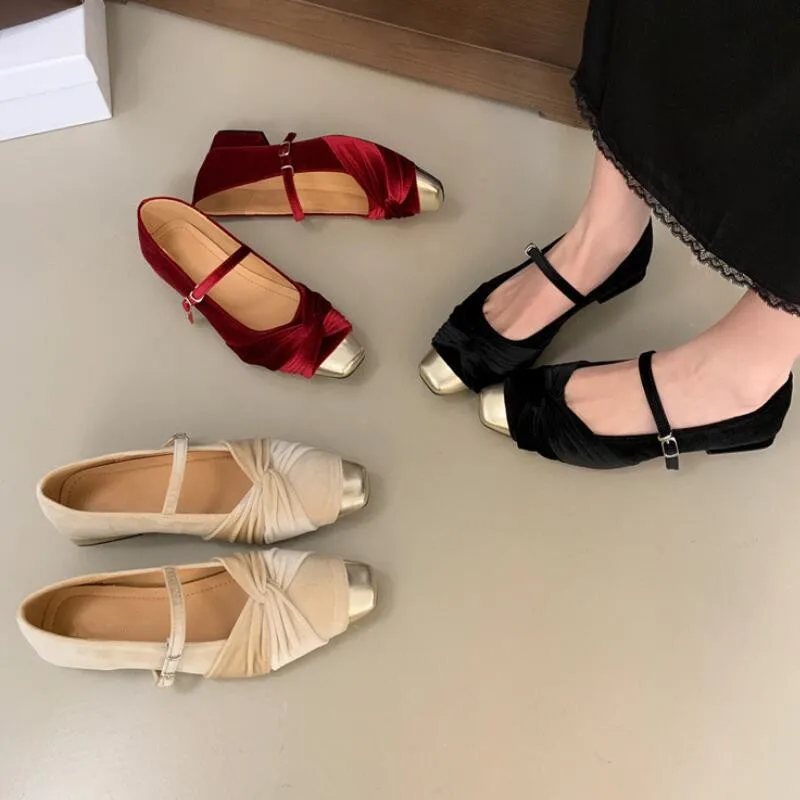 Женская обувь 2024 бархатные балетки женские туфли Мэри Джейн на плоской подошве с
