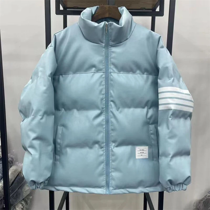2022new winter bread clothes trendy blue thickened loose casual four-bar leather jacket thermal cotton clothing water proof coat