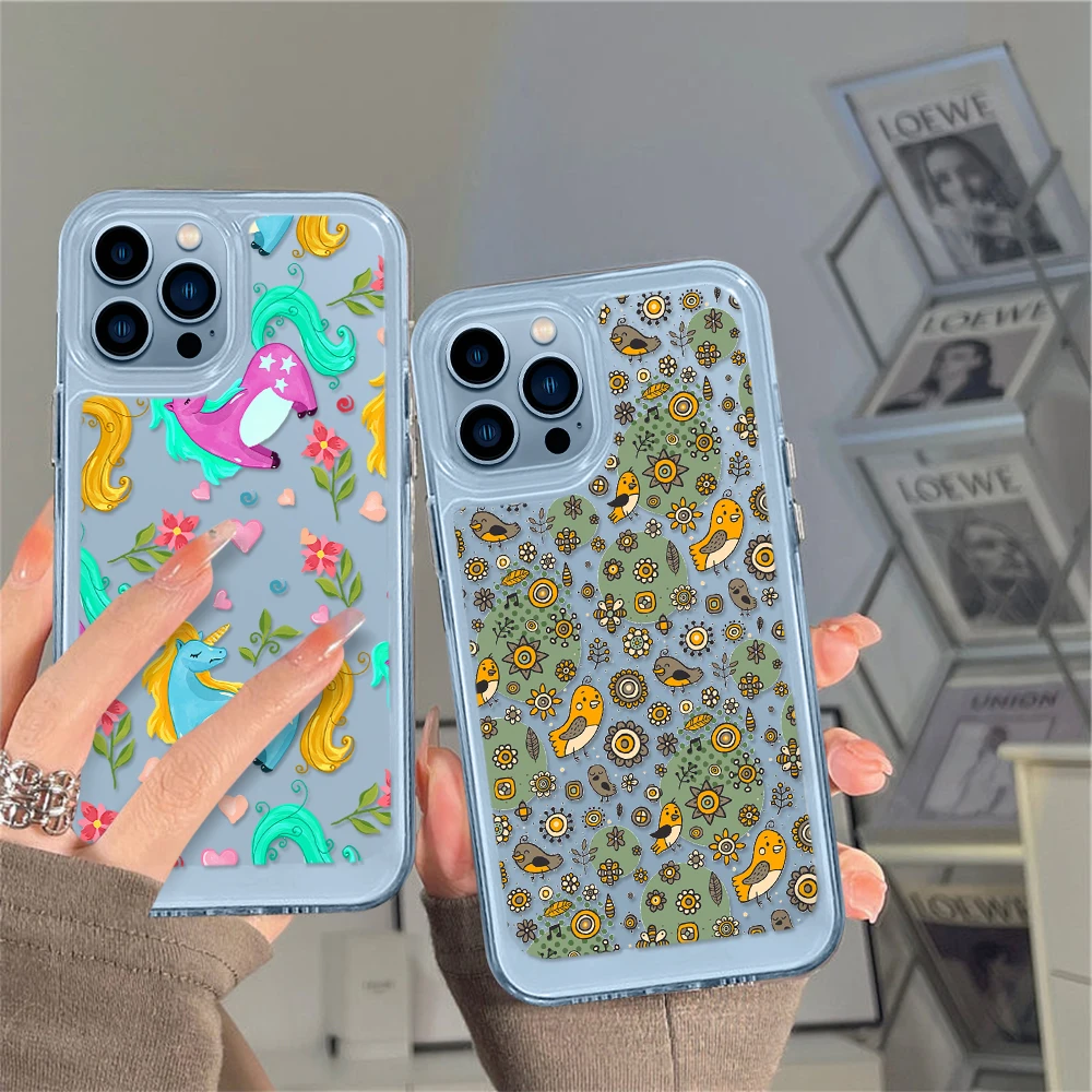 

Clear Cute Animals Phone Case for iPhone 14 13 12 11 Pro Max Mini XS XR X Transparent Shell Back Cover for iPhone14promax Coque