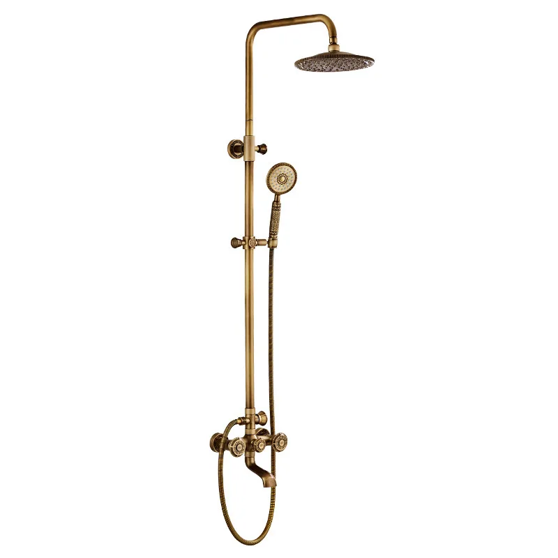 

Factory price High quality European Style luxury Shower Faucet 3 Way shower mixer Wall Mount Antique Brass bathroom Shower Set