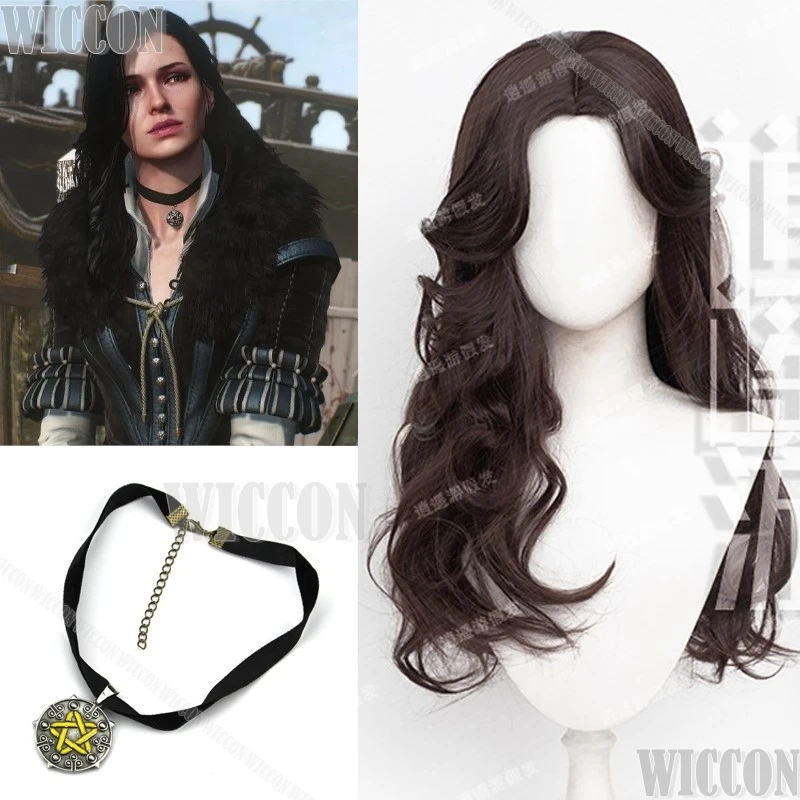 Фото Wild Game Hunt Yennefer of Vengerberg Косплей Сексуальная Зрелая Женщина 70 СМ Коричневый Вьющийся Парик Звезда Ожерелье Хэллоуин Наряд Индивидуальный №1
