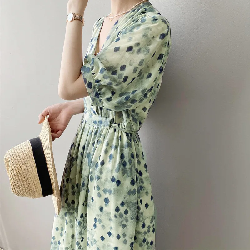 

Летнее французское Цветочное платье 2023, высококачественное популярное приталенное нежное платье с узкой талией для женщин