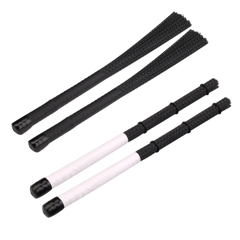 

2 Pieces/set Retractable Rubber Handles Jazz Drum Brushes Sticks Nylon 370x19mm Cleaning Brushes White/Black Fast Reach