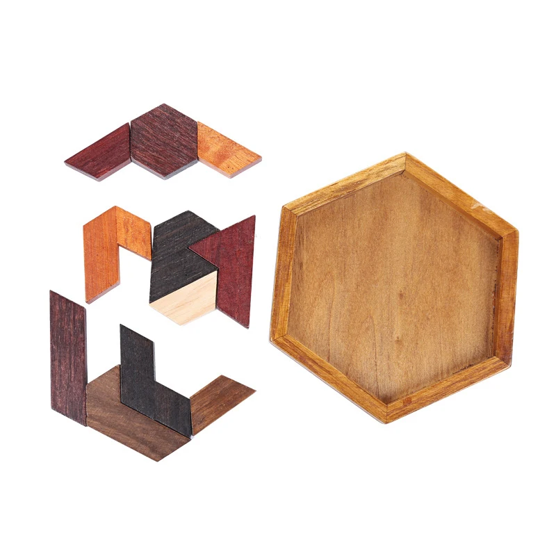 Wooden Hexagonal Puzzle Toys Jigsaw Board Child Educational Montessori Toy Tangram IQ Brain Teaser Gift for | Игрушки и хобби