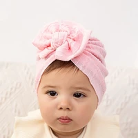 kids new baby head scarf children jacquard knitted hat newborn twist bow cap protection halomen headband flower hair accessories