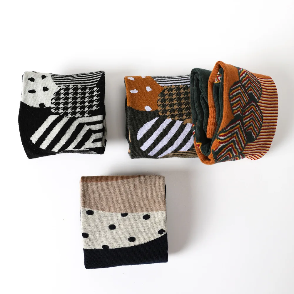 3Pairs Vintage Striped AB Socks Japanese Harajuku High Quality Cotton Women Sock Fashion Casual Sports Cycling Mid Tube Men Sock