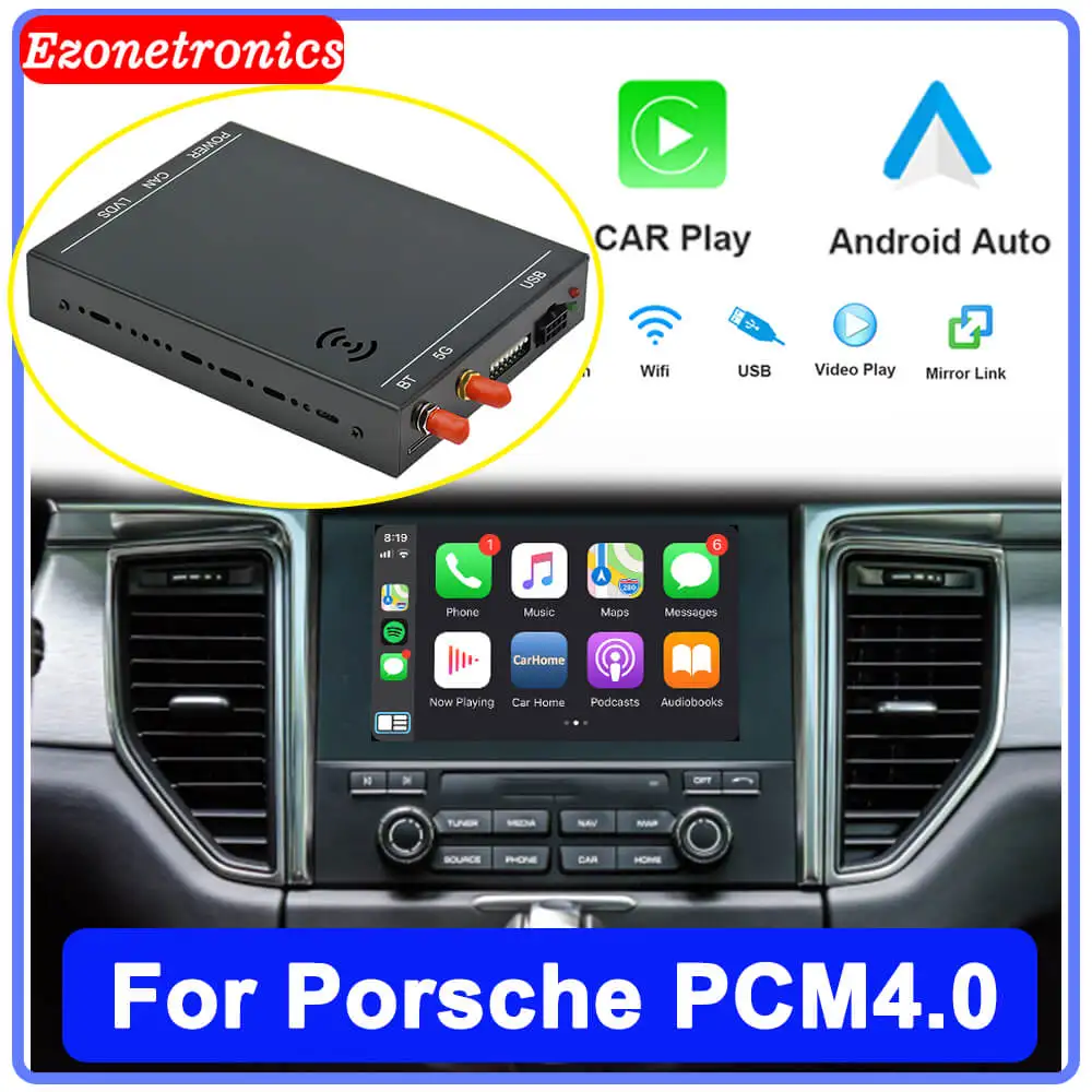 

Wireless CarPlay for Porsche Panamera Cayenne Macan Cayman Boxster 911 718 PCM 4.0 Android Auto Module Box Rear Camera