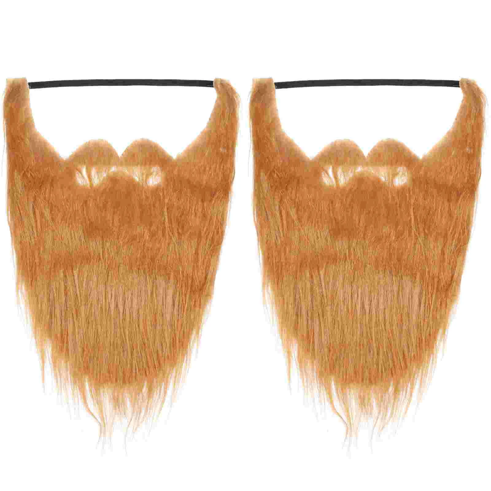 

2 Pcs Halloween Long Hair Fake Beard Mustaches Mask Face Decorations Supplies Wool