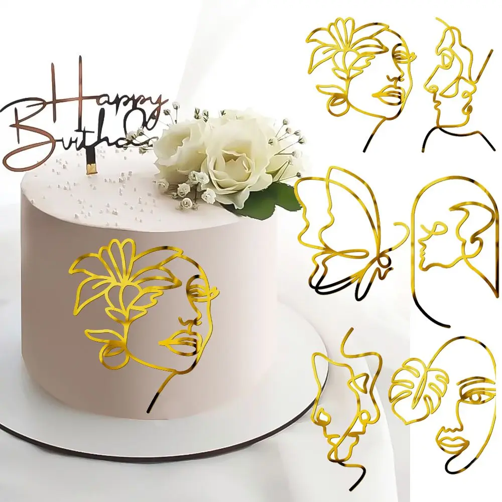

Acrylic Minimalist Art Lady Face Cake Topper Girl Happy Birthday Cake Decoration Wedding Cake Toppers Party Supplies 2022 new