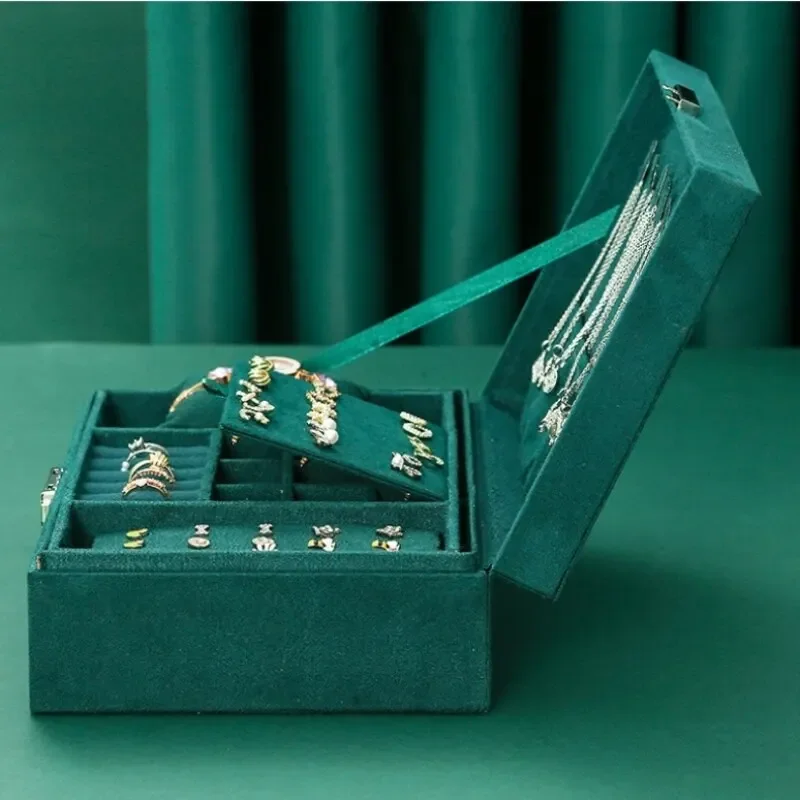 

Двухслойная шкатулка для ювелирных изделий, практичный зеленый Органайзер из искусственной кожи высокого качества для демонстрации серег и ожерелий для женщин и девушек