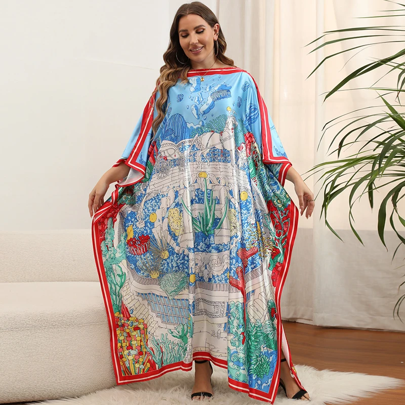 

2023 New Beach Outing Long Dress Women Swimsuit Cover Up Boho Fashion Dresses Retro Kaftan Beachwear