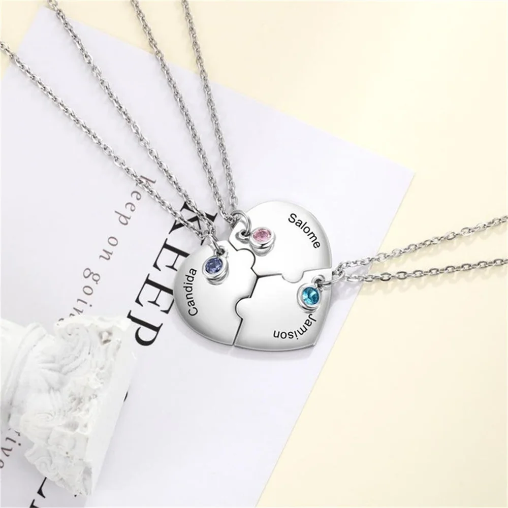 3pcsSet Personalized Stainless Steel Necklace Best Friend Necklace Custom Birthstone Necklace Custom Necklace for 3 Friends