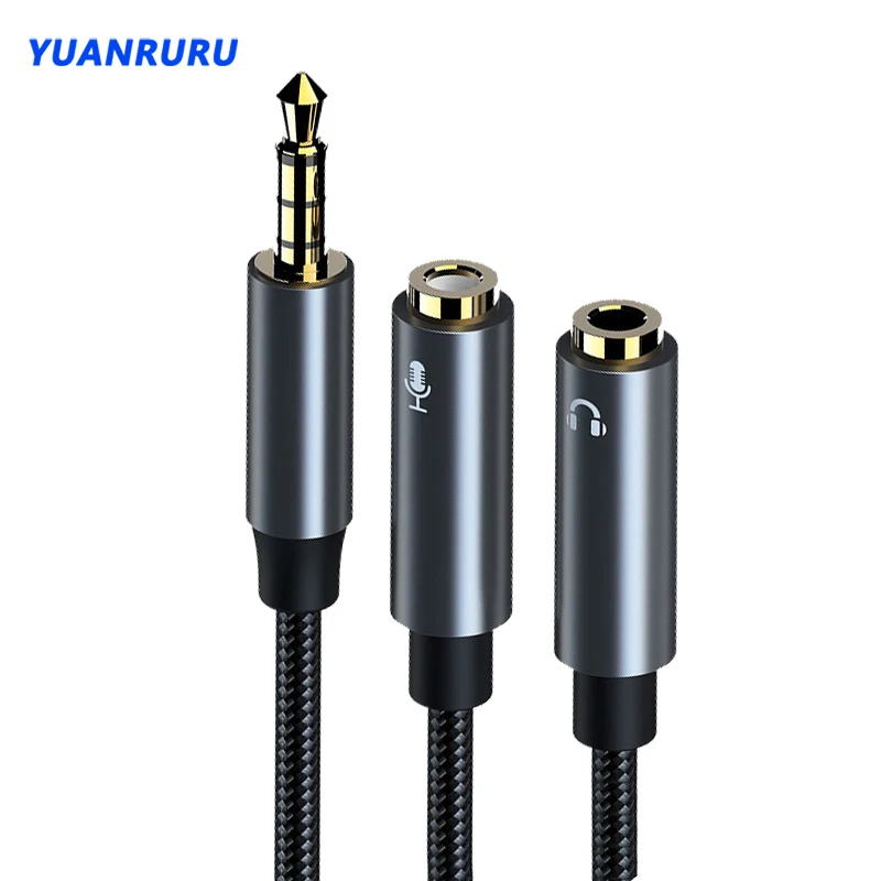 

Headset Adapter Headphone Mic Y Splitter Cable 3.5mm AUX Stereo Male to Female Microphone Audio Separator Mic Plugs Converter