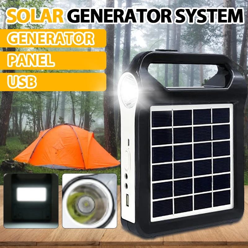 

Outdoor Solar Flashlight Mobile Phone Charging Power Supply Solar Power Generation System USB Charger with Lamp Lighting Kit