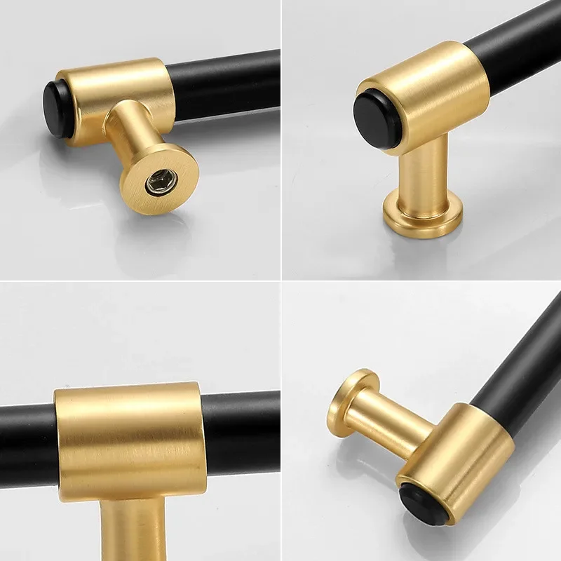 Простые золотисто-черные дверные ручки шкафа для ящиков из цинкового сплава