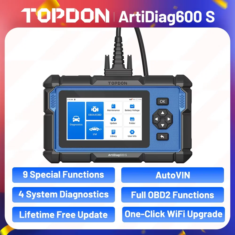 

Сканер Topdon Artidiag600S OBD2, автомобильный диагностический инструмент, ABS SRS TPMS двигатель, 8, функции сброса, диагностический инструмент, сканер