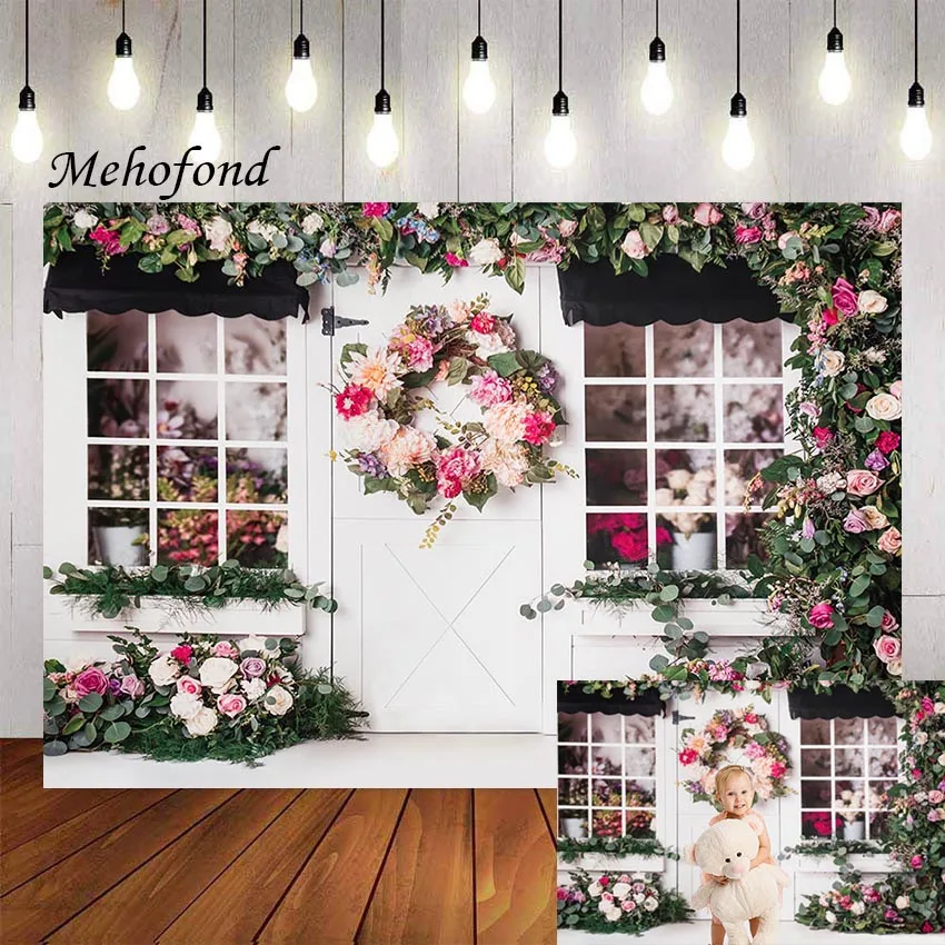 Фон для фотосъемки Mehofond весенний цветочный магазин сад Цветочная девушка день