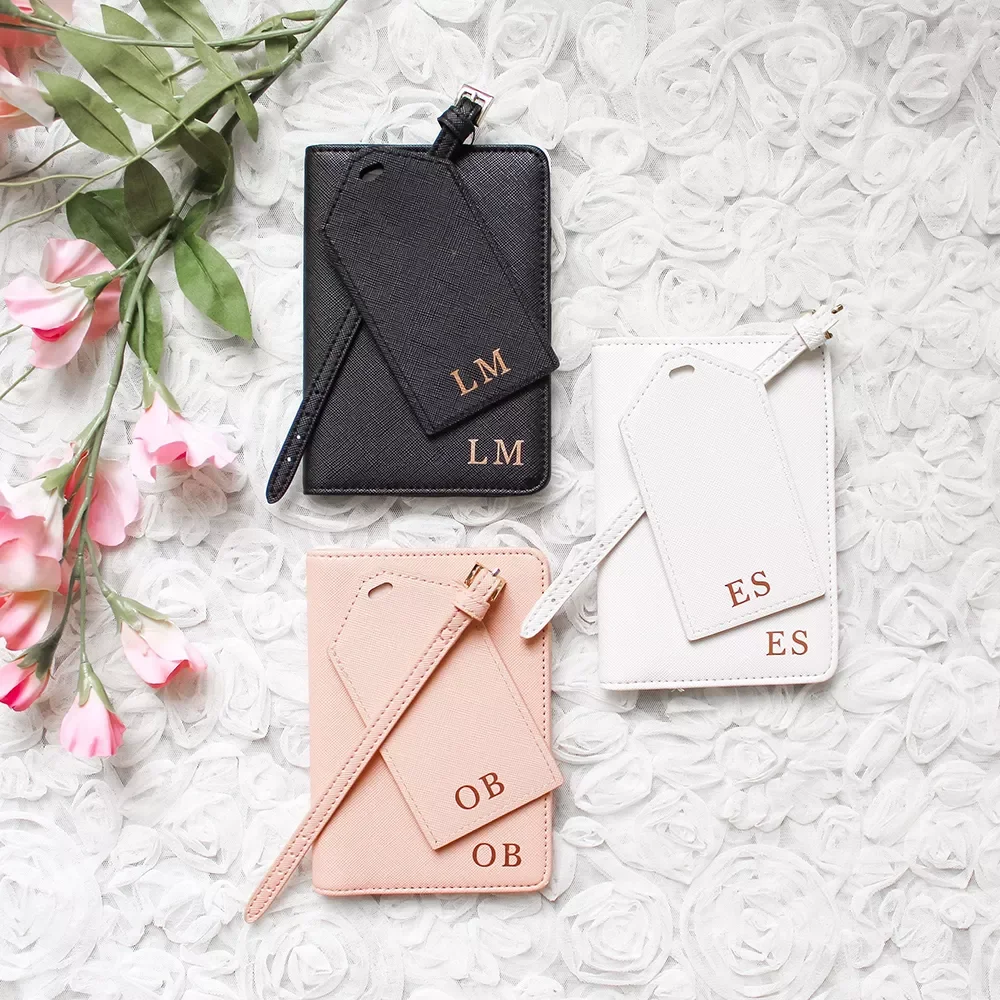 

Personalised Passport Holder and Luggage Tag Travel Sets Leather Customize Passport Cover Bride Bridesmaid Honeymoon Mr Mrs Gift