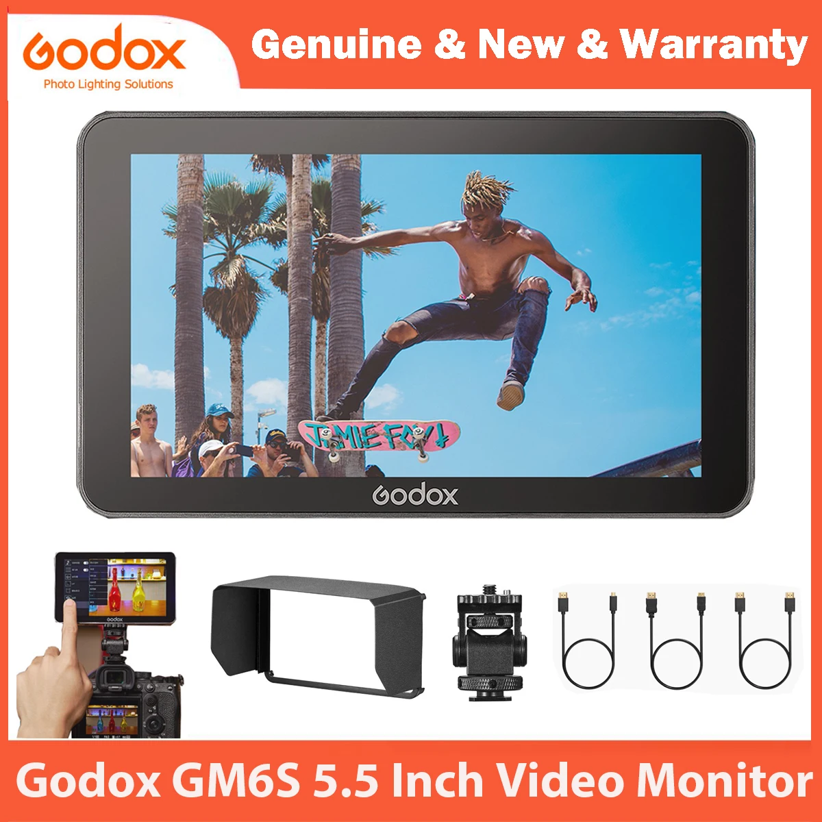 

Godox GM6S Camera Field Monitor 4K HDMI 5.5 Inch DSLR 3D LUT Touch Screen IPS FHD 1920x1080 Video 1200nit Ultra Bright
