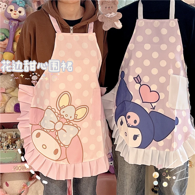 

Kawaii Sanrio Sweet Girl Cute Pochacco Kuromi Work Anti-Dirty Apron Cooking Painting Handmade Halterneck Skirt for Kids Kitchen