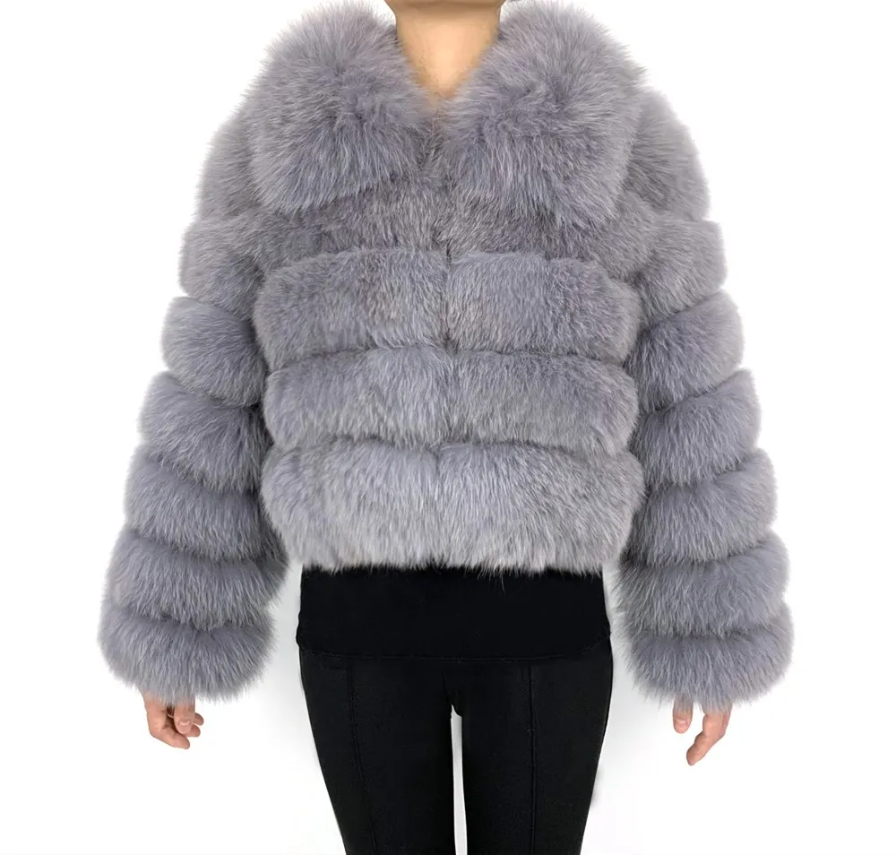 Winter Women Jacket Short Real Fox Fur Coat Woman Top Turn-down Collar Zipper Fashion Outerwear Natural Fur Streetwear