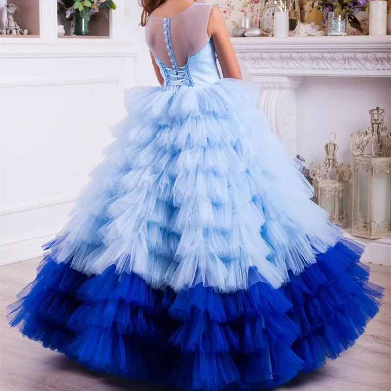 

Luxury Lace Appliqued Tiered Flower Girl Dresses Vintage 3D Flowers Girl Formal Party Birthday Gowns
