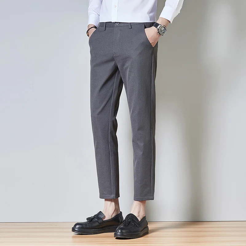 

2022 Spring And Summer Fashion Handsome 9-Point Pants New Slim Fit Youth Business Leisure Trend Korean Non Ironing Trousers