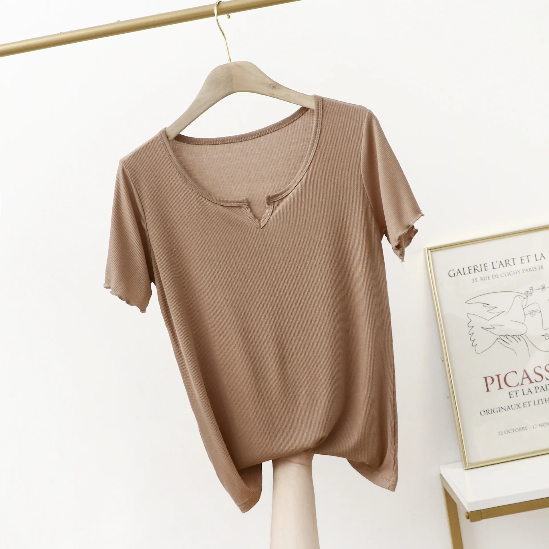 

Summer New V Neck Women's Top Short Sleeve T-shirt White