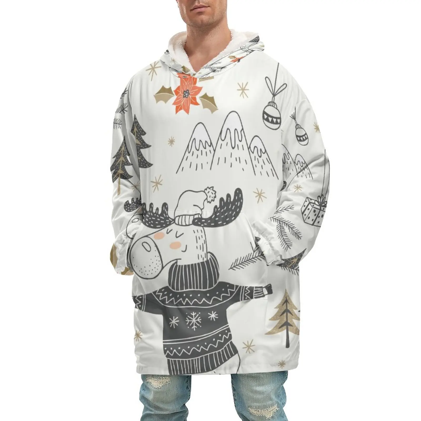 

Рождественское покрывало праздничный подарок для взрослых с длинным рукавом, теплый телефон с капюшоном, одеяло, рубашка с карманом