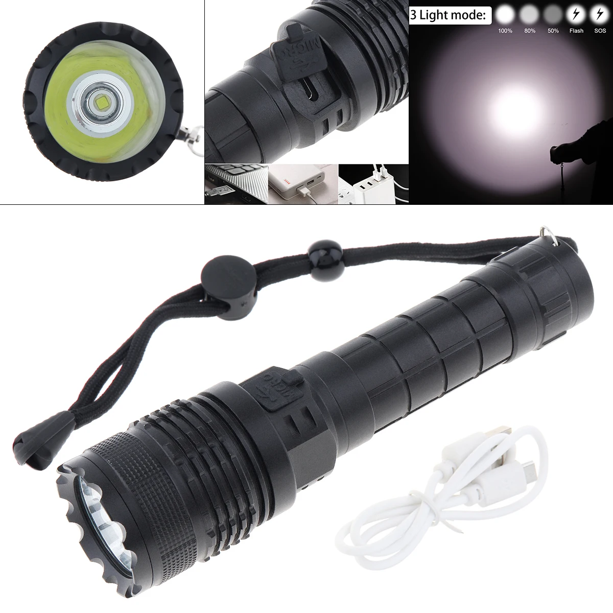

B97 8000 Lumens 5 Modes L2 LED Flashlight Tactical Torch Powerful Usb Rechargeable Hunting Light Use 18650 Battery for Camping