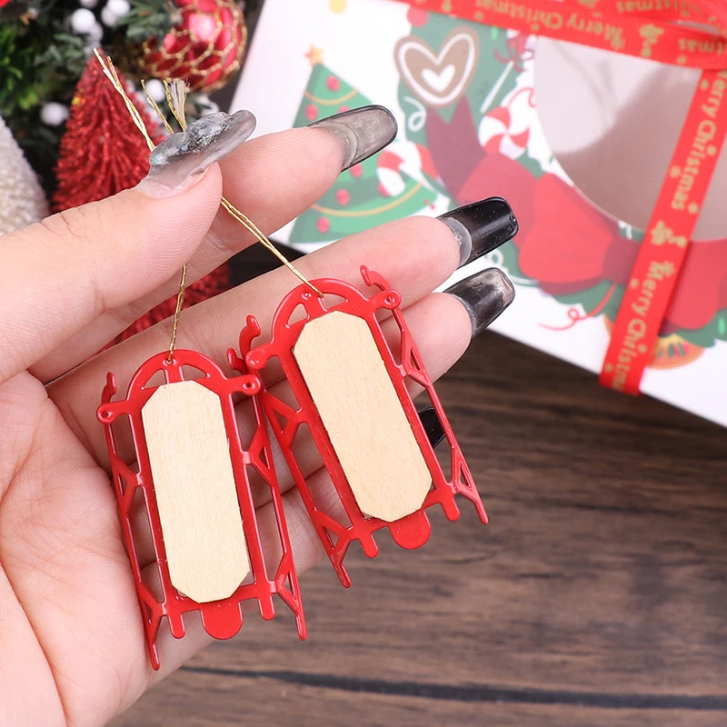

1:12 Dollhouse Miniature Sleigh Model Red Ski Board Ornament Xmas Tree Pendant Dolls House Christmas Landscape Decor Ornament