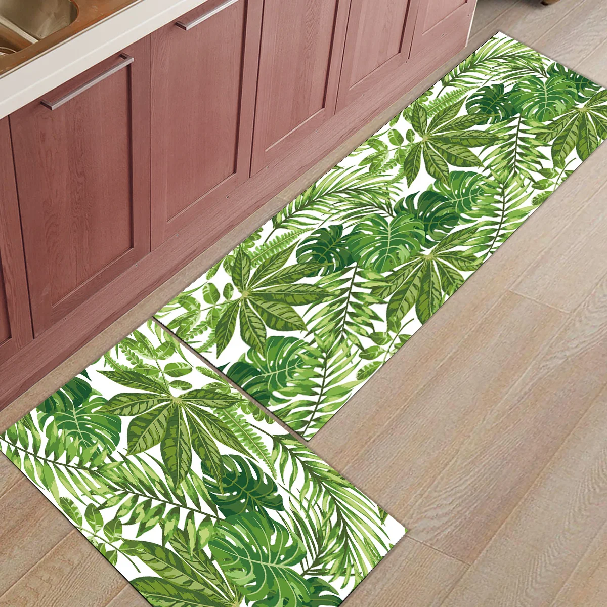 

Коврик кухонный тропический с листьями, набор из 2 предметов, противоскользящие, с принтом, для гостиной и ванной комнаты