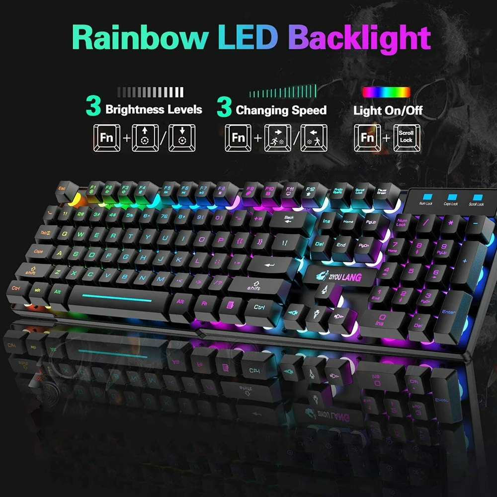 gaming mechanical keyboard feel rainbow led backlight usb keyboard and mouse set ergonomic for pc laptop computer gamer free global shipping