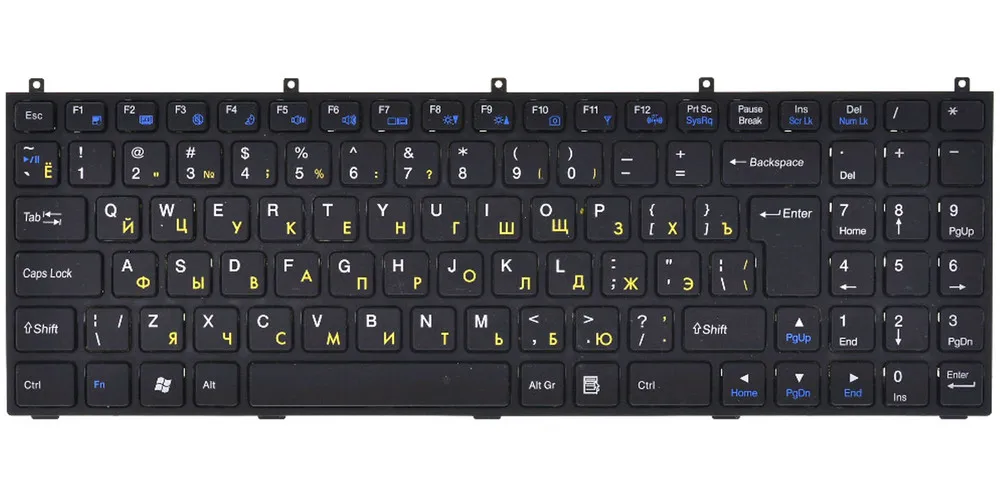 Клавиатура черная с рамкой для ноутбука Clevo dok-v6185a 88-00-ru.