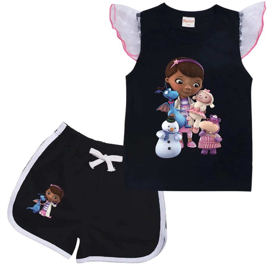 

2022 New Disney Doc McStuffins Boys Summer Clothes Girls Baby Kids Cotton T-Shirt + Casual Shorts Toddler Cartoon Set 2-15Y