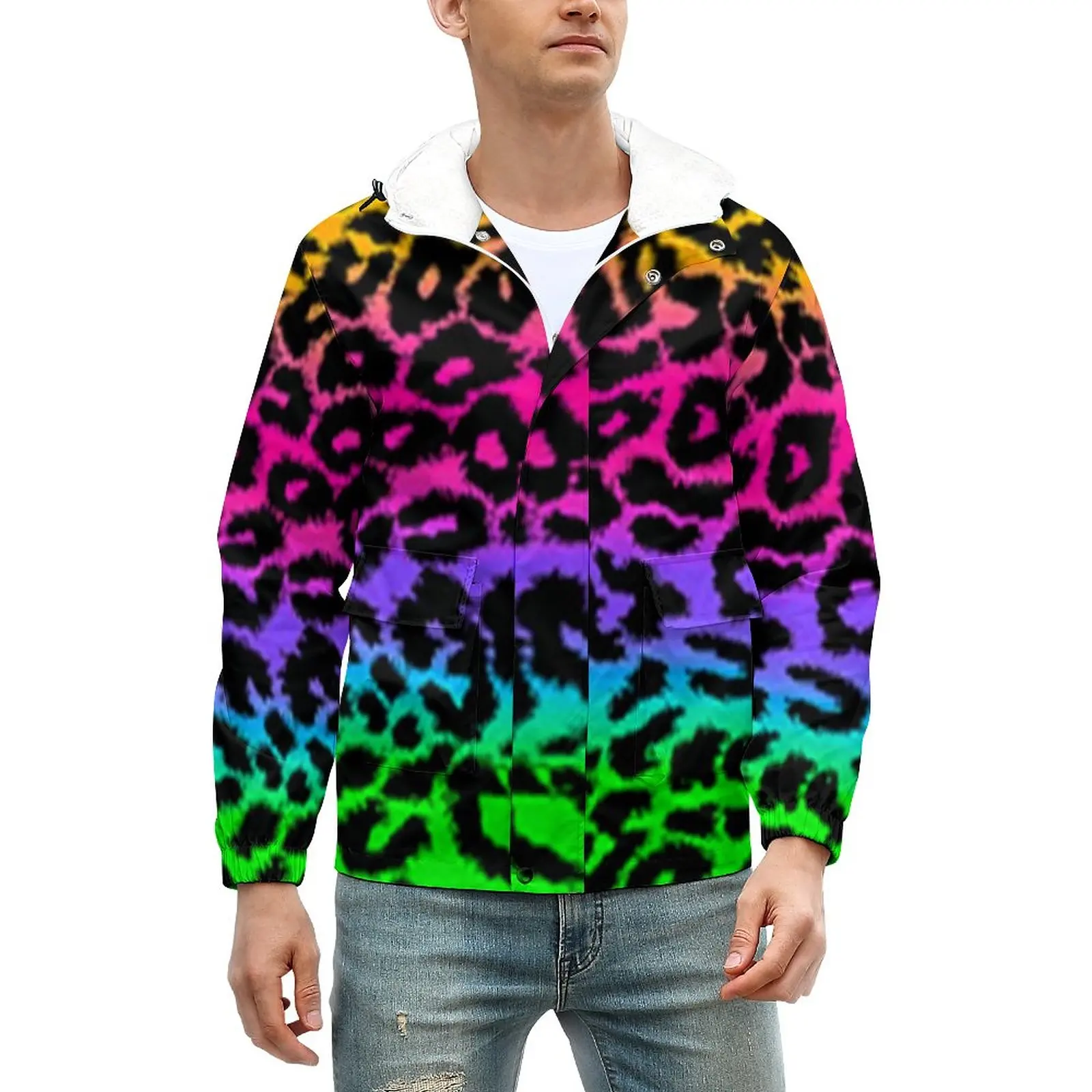 

Мужская теплая куртка на молнии, с леопардовым принтом
