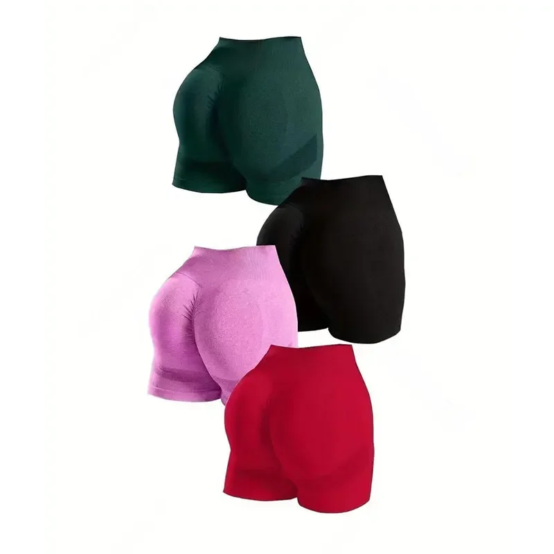 Базовые спортивные шорты Yoga Basic 4 шт. мраморные вязаные бесшовные с широкой талией