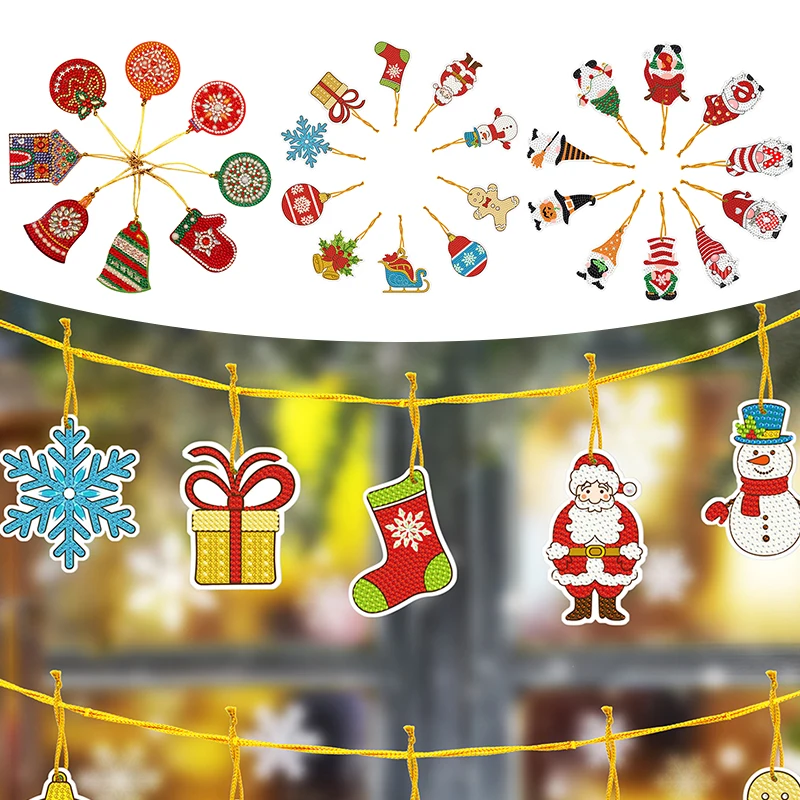 

8pcs DIY Full Special Shaped Drill Diamond Painting Christmas Tree Hanging Pendant Mosaic Kit Rhinestone Drawing Picture