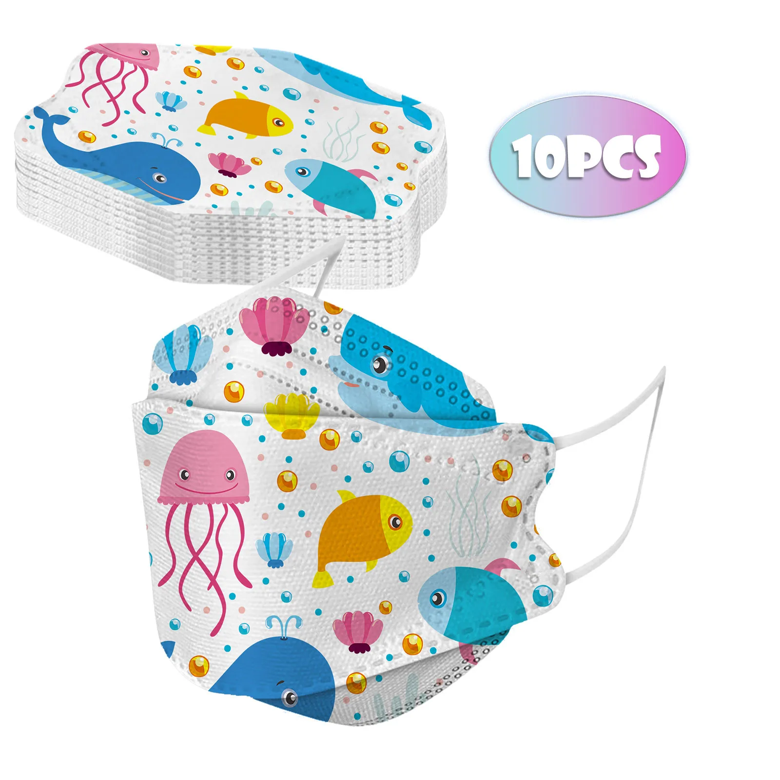 

10PCS Disposable Mask 5-Layer For Kids marine Pattern Printing Protect Face Masks For Filter Mask For Girls Boys Earloop Bandage