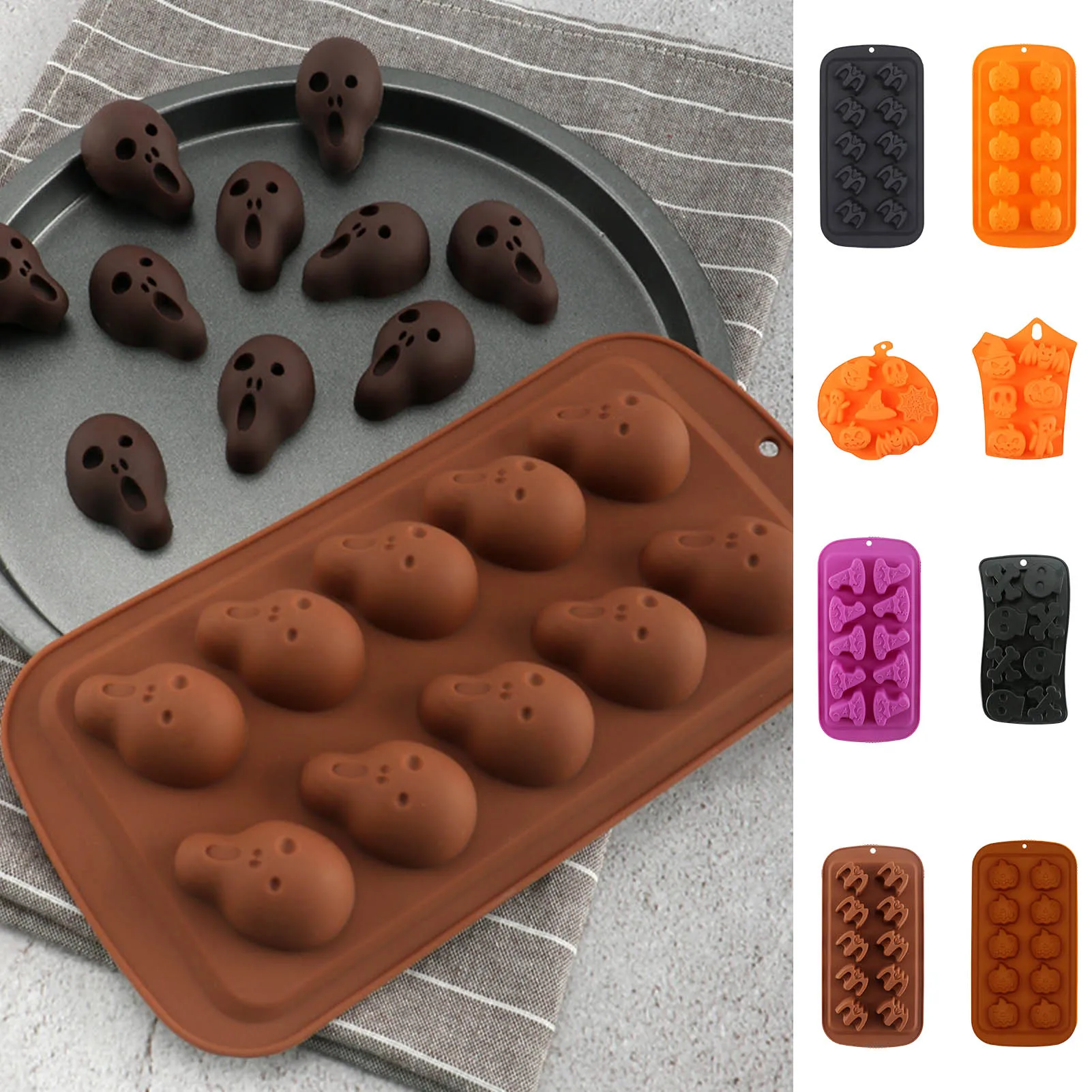 Halloween Series Chocolate Mold Baking Silicone Mold Ice Cube Mold Fondant Candy Mold Cake Decorating Tools Baking Accessories skeleton skull head silicone chocolate muffin cupcake candy ice cube mold halloween