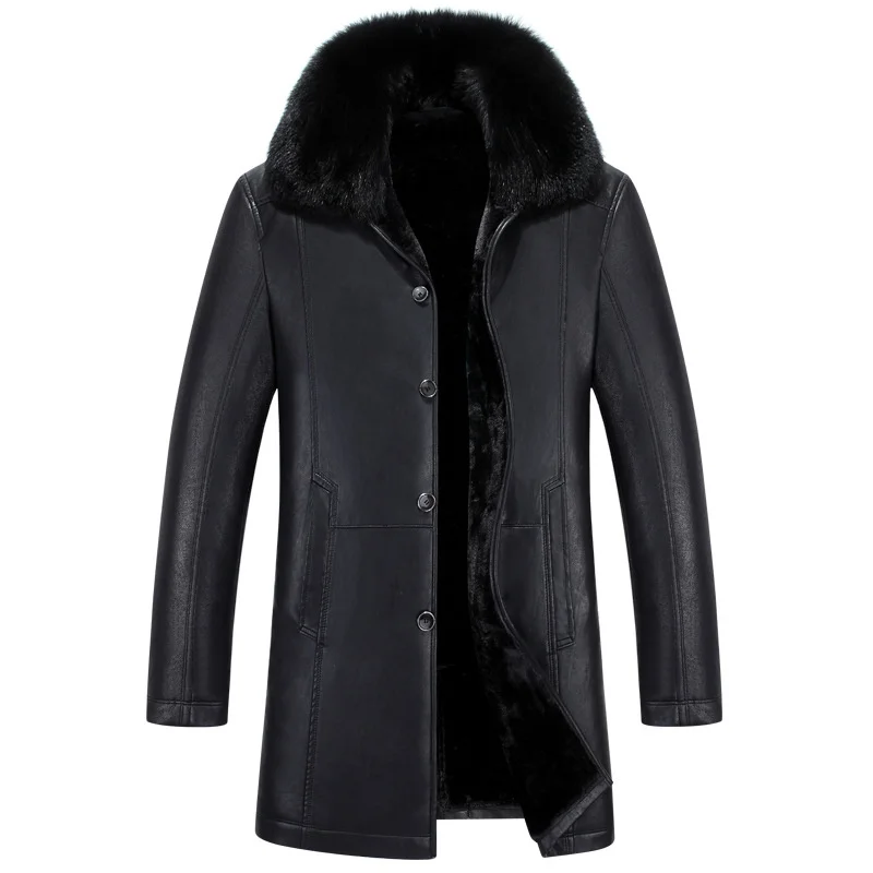 

Зимнее теплое флисовое русское пальто-тренчкот для мужчин, мужская овечья куртка со съемным меховым воротником, Мужское пальто с шерстяным ...