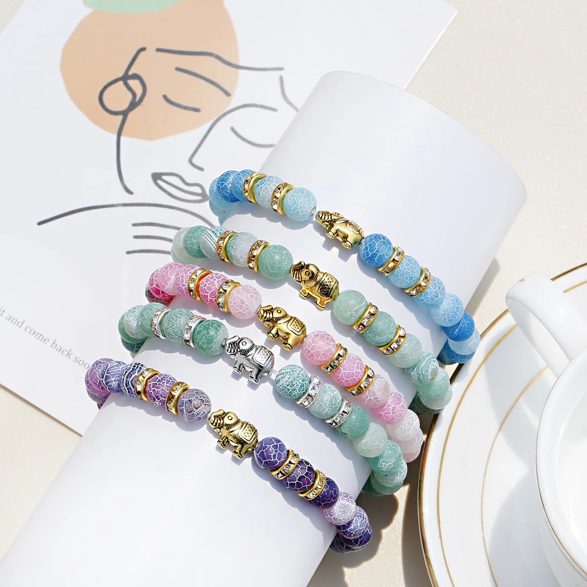 

Cute Blue Weathered Stone Charms Bracelet Copper Elephant 8mm Strand Beads Yoga Bracelets Women 2023 New Jewelry