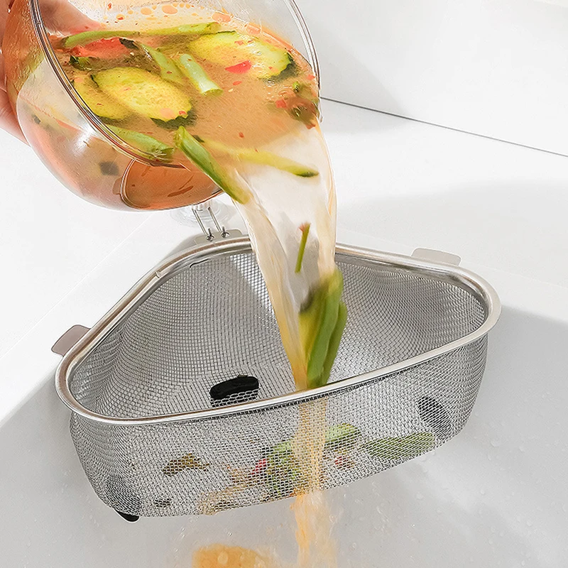 

Kitchen Triangular Sink Filter Drain Sink Strainer Fruit Vegetable Drainer Basket Sink Filter Shelf Sponge Rack Home Gadgets