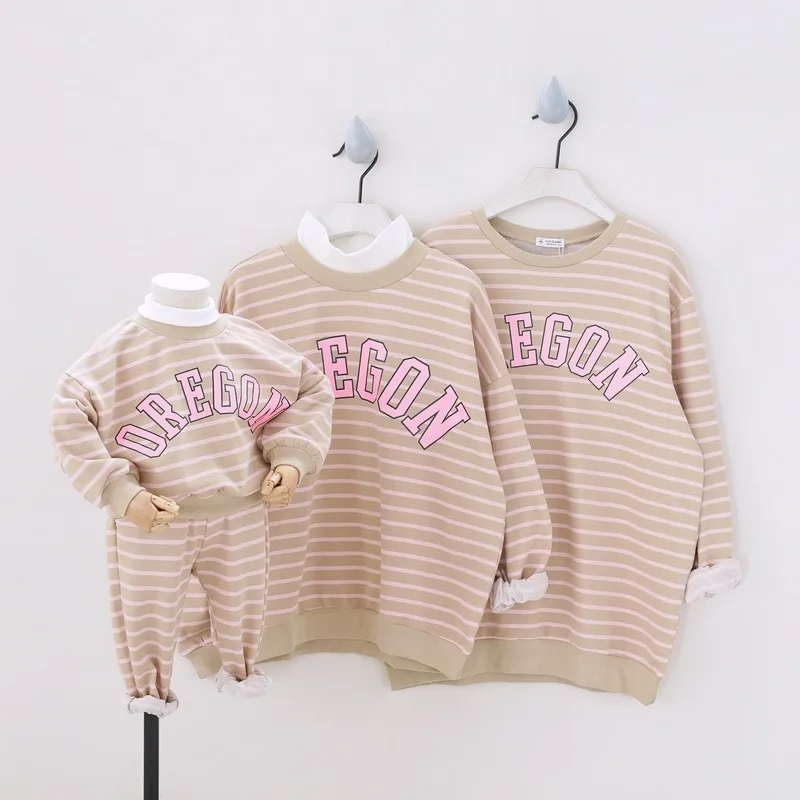 

Семейные одинаковые наряды, одежда для матери, сына и дочери, Рождественская одежда, свитеры, Детские хлопковые полосатые рубашки с длинным ...