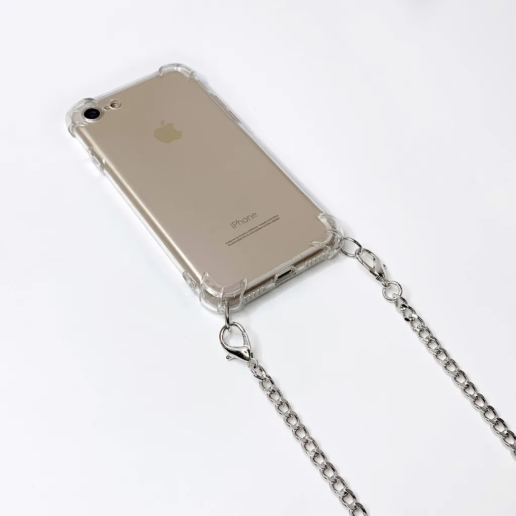 Custodia per cellulare di lusso trasparente con cinturino a catena con cinturino a catena Coque per iPhone 12 11 Pro 7 8 8Plus XR XS Max SE 2020 Cover morbida