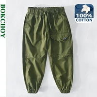 2022 spring summer new men harem pants ankle tied 100 cotton loose big pockets vintage army green casual trouser ga z383
