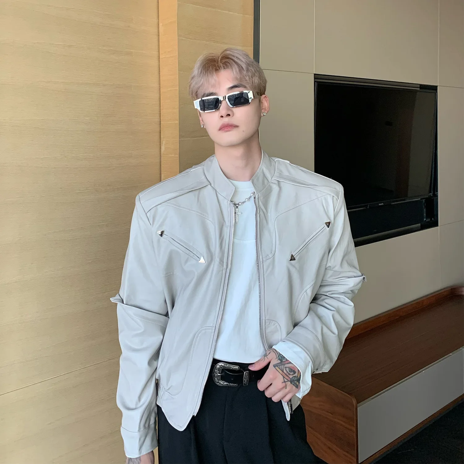 Высококачественная укороченная мотоциклетная кожаная куртка в американском