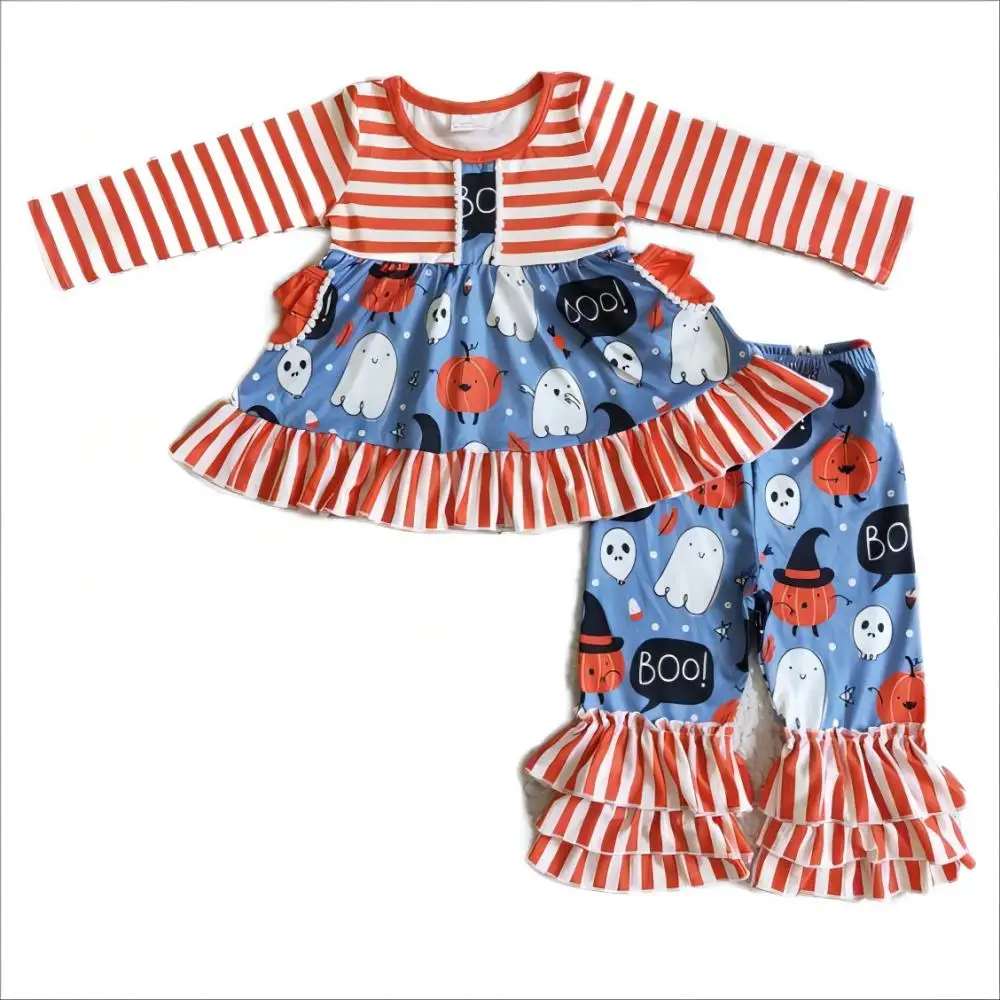 

Newborn Baby Girls Long Sleeve Halloween Design Tunic Top Stripes Pants Outfit Kids Fall Winter Clothing Set Children Outfit