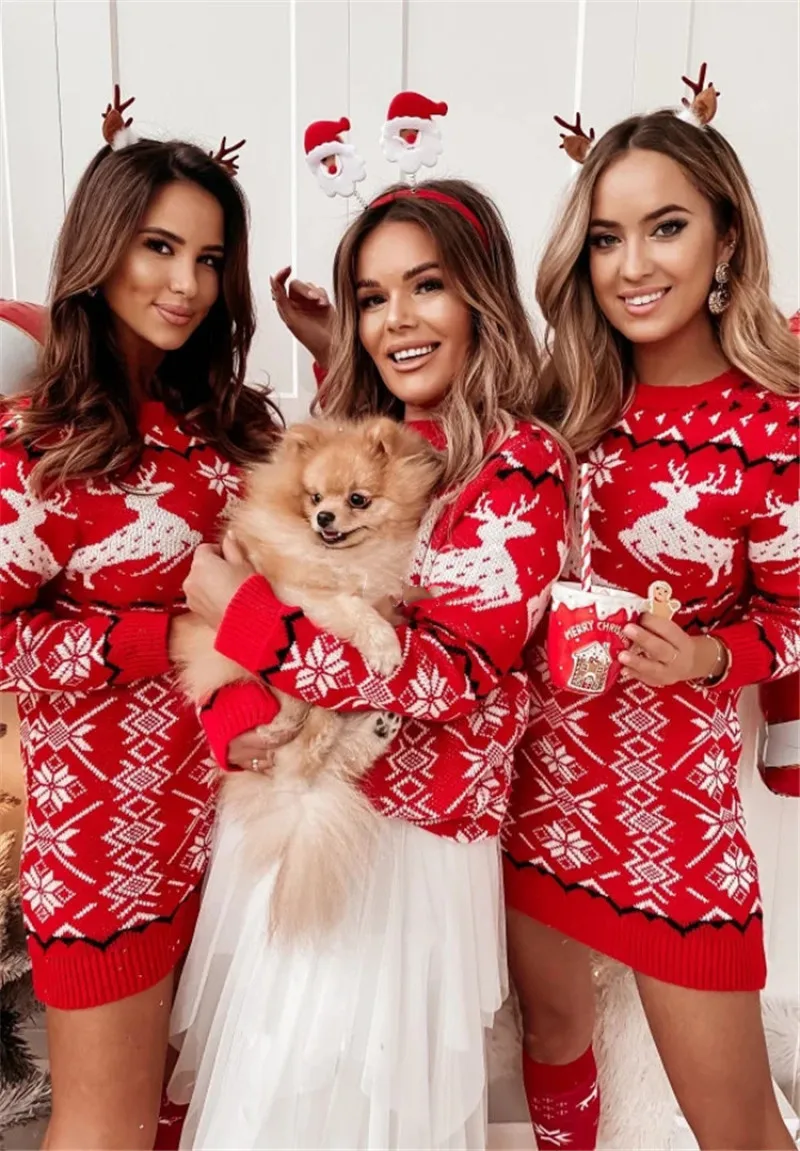 

2021 Autumn Winter New Knitted Sweater Women's Versatile Christmas Sweater Knitted Long Sleeve